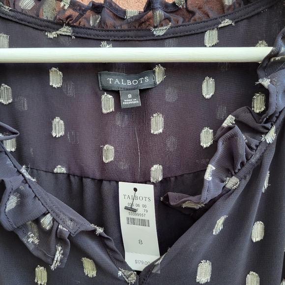 Talbots Metallic Clip Dot Black Midi Dress Size 8 - Picture 4 of 6